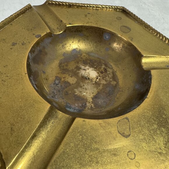Vintage Hexagonal Brass Ashtray From India Rope design Mid-Century Modern - Picture 7 of 9
